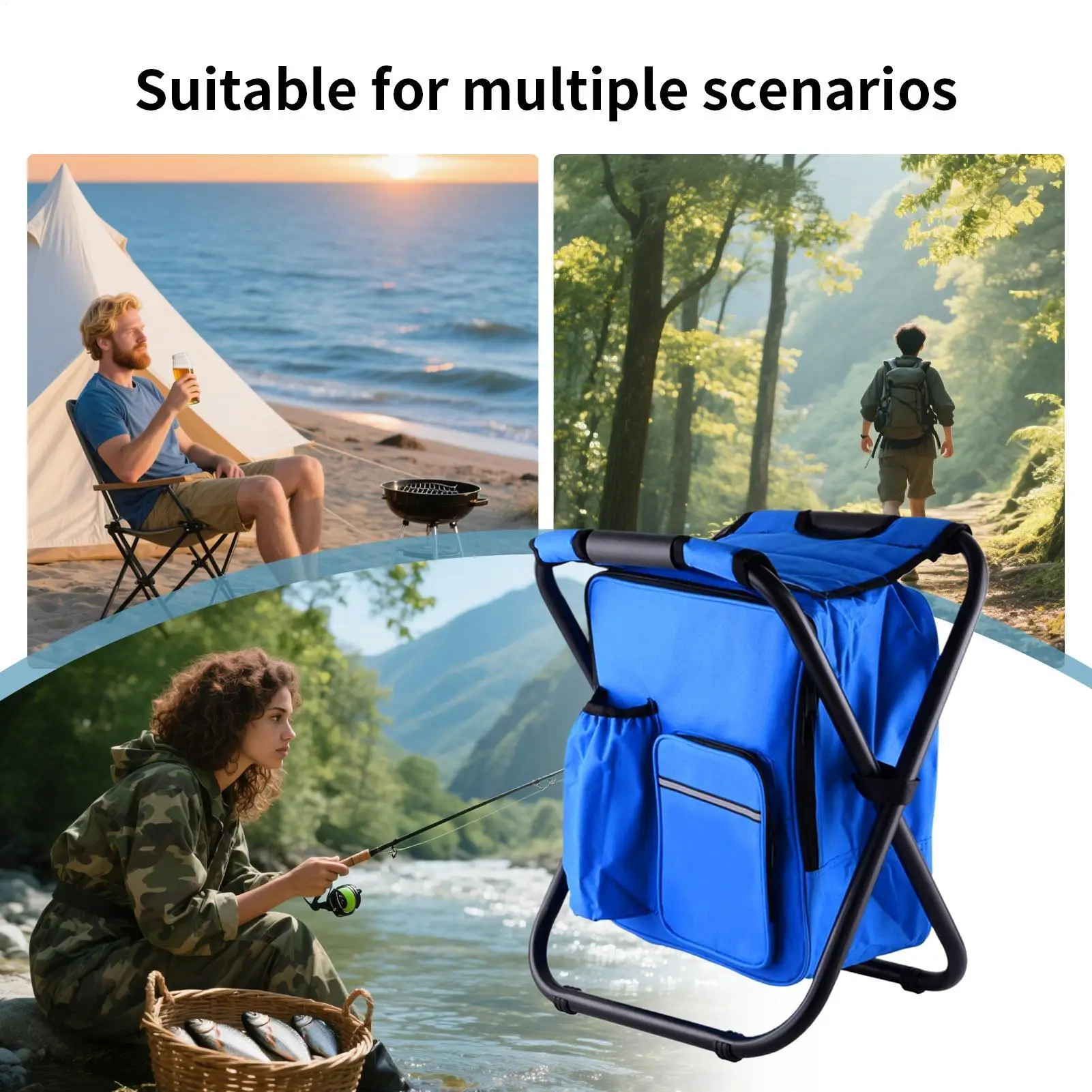 Folding Camping Chair Portable Outdoor Chair Backpack Cooler Bag Camping Recliner For Hiking Travel Beach Park Festival Lawn