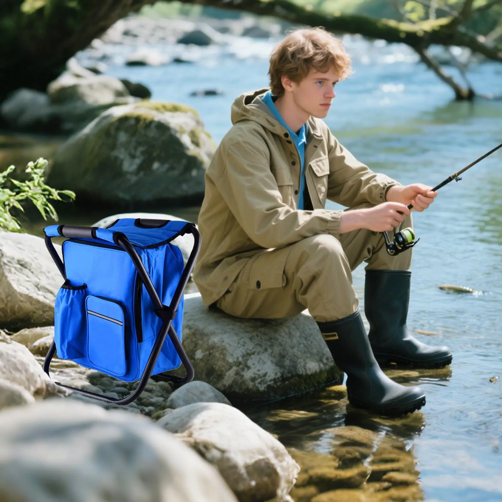Folding Camping Chair Portable Outdoor Chair Backpack Cooler Bag Camping Recliner For Hiking Travel Beach Park Festival Lawn