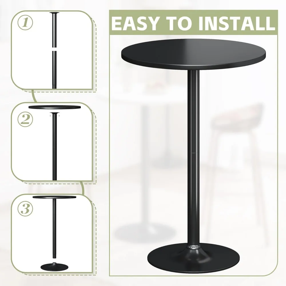 Round Bistro Pub Table 2 Pack Modern Style Metal Base MDF Top Cocktail Bar Table Counter Bar Height for Pub, Dining Room, Party