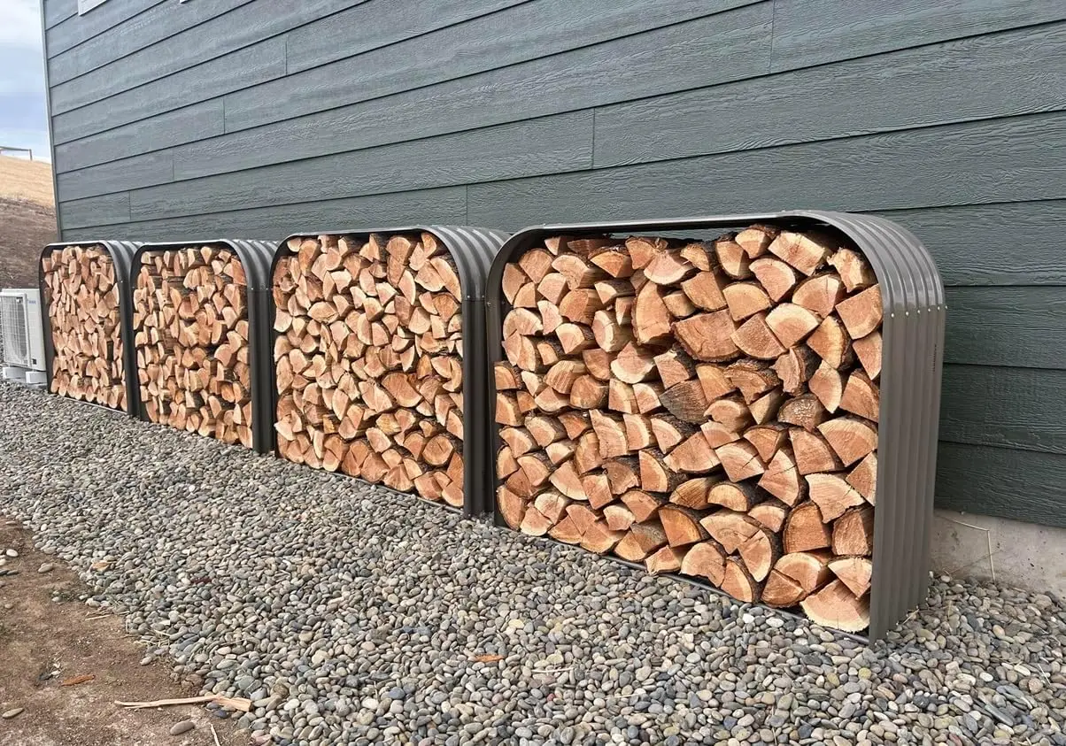Galvanized Steel Firewood Storage Shed Outdoor Corrugated Metal Log Rack, Heavy Duty Log holder Lumber Storage Stand