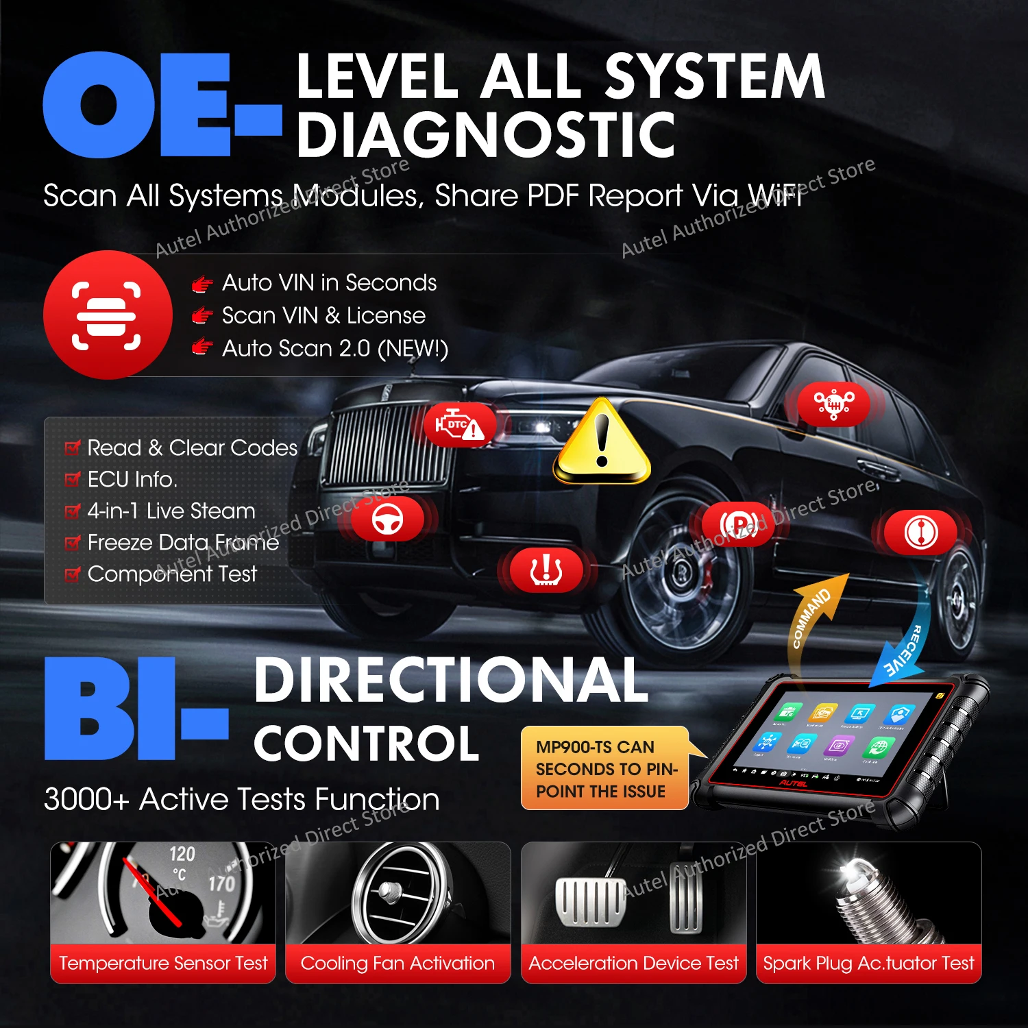 Autel MaxiPRO MP900TS TPMS Car Diagnostic Tools MP900-TS Automotive OBD2 Scanner CANFD&DoIP ECU Coding Upgraded of MS906TS MP900