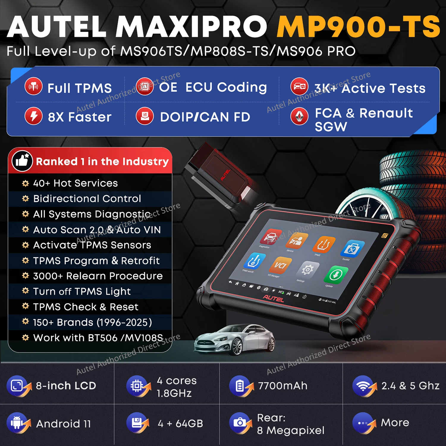 Autel MaxiPRO MP900TS TPMS Car Diagnostic Tools MP900-TS Automotive OBD2 Scanner CANFD&DoIP ECU Coding Upgraded of MS906TS MP900