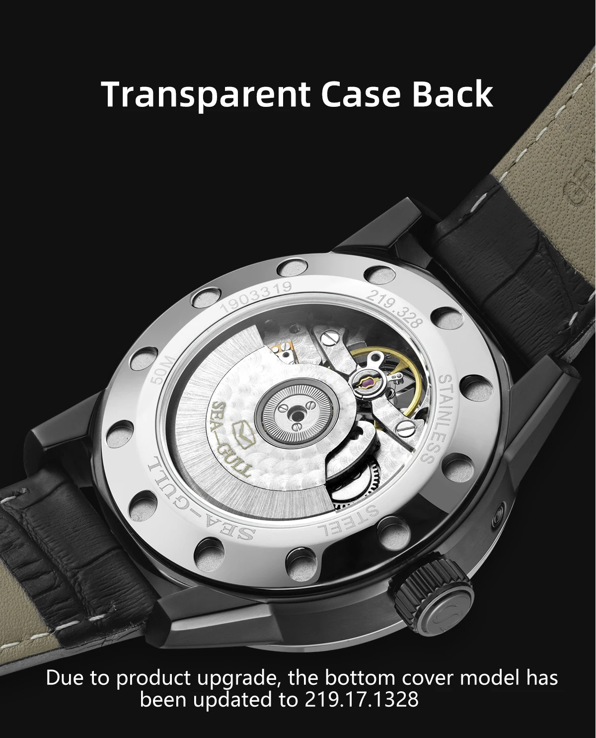 Seagull Men Automatic Watch Fashion Hollow Flywheel Mechanical Wristwatch Multi-function calendar week month Waterproof Clock