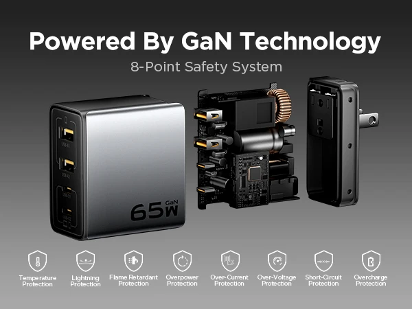 PISEN 65W 4-Port GaN Charger w/ 4FT C-C Cable, Fast Charge for MacBook, iPhone 16-14, iPad, Galaxy S24, Pixel 8, Steam Deck