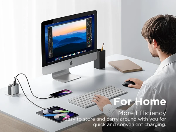 PISEN 65W 4-Port GaN Charger w/ 4FT C-C Cable, Fast Charge for MacBook, iPhone 16-14, iPad, Galaxy S24, Pixel 8, Steam Deck