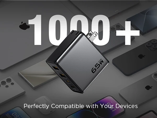 PISEN 65W 4-Port GaN Charger w/ 4FT C-C Cable, Fast Charge for MacBook, iPhone 16-14, iPad, Galaxy S24, Pixel 8, Steam Deck