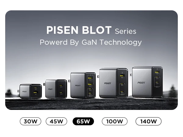 PISEN 65W 4-Port GaN Charger w/ 4FT C-C Cable, Fast Charge for MacBook, iPhone 16-14, iPad, Galaxy S24, Pixel 8, Steam Deck