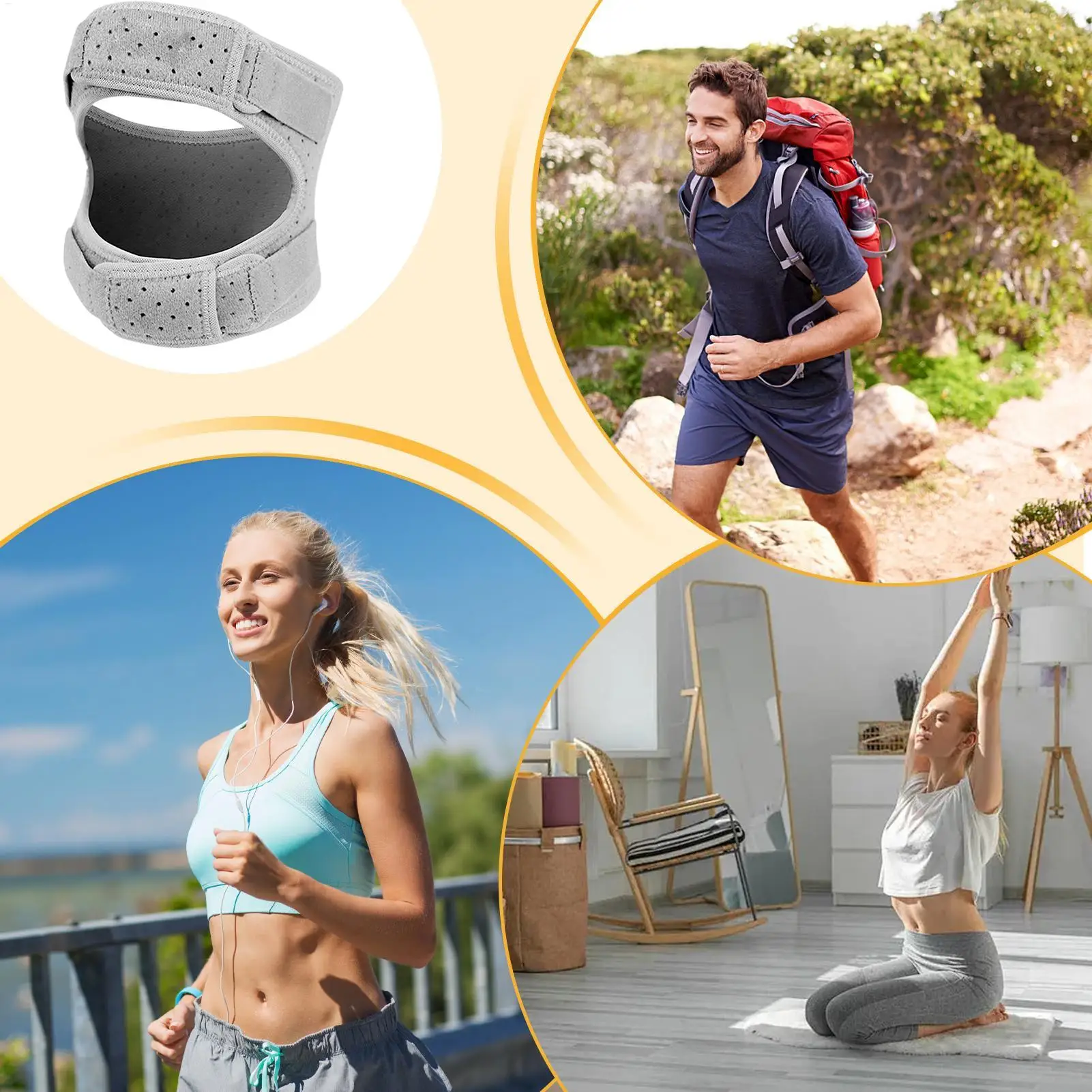 Patella Knee Brace Patella Sleeve For Adults 2 Pieces Supportive Non-Slip Knee Sleeve Brace For Basketball Gym Tennis