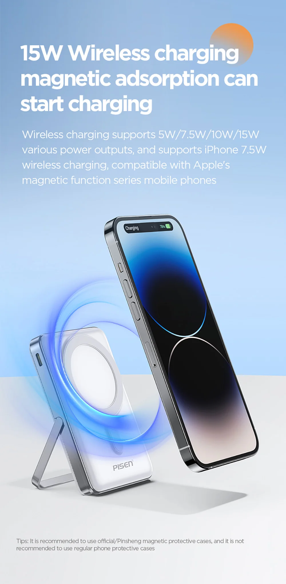 PISEN Magnetic Wireless Power Bank with Built in Stand MagSafe Compatible 30W USB C Fast Charging for iPhone Samsung Huawei