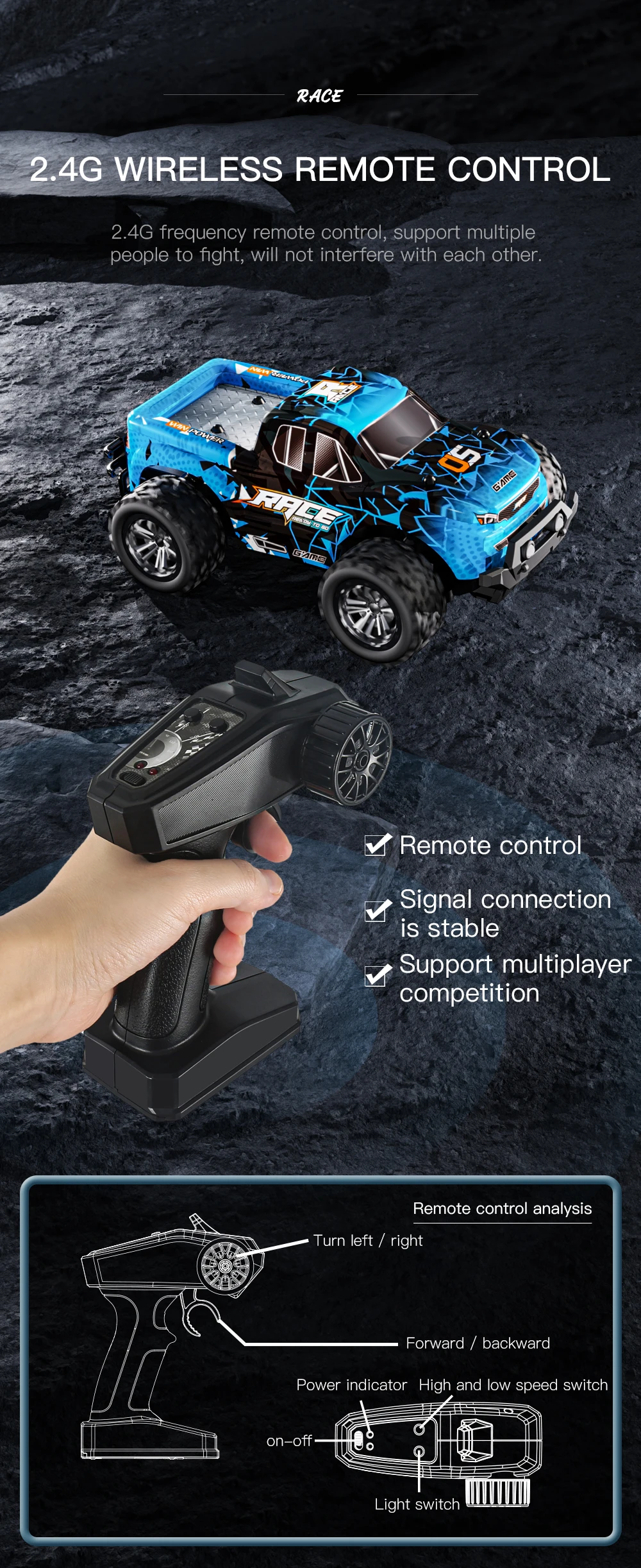 2.4G RC Off-Road Vehicle Climbling Cars with LED Lights Children's Toy High Speed Remote Control Racing Drift Car Boy Truck Toys