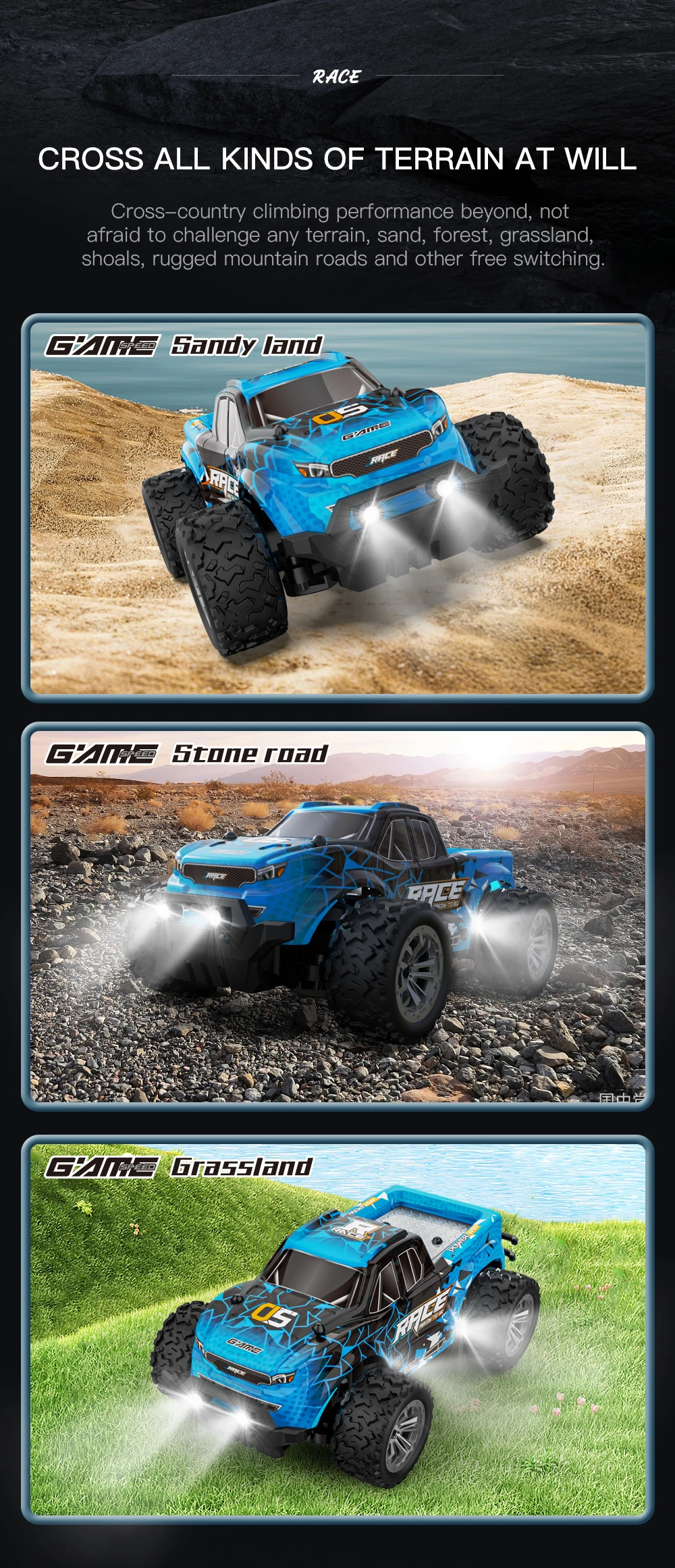 2.4G RC Off-Road Vehicle Climbling Cars with LED Lights Children's Toy High Speed Remote Control Racing Drift Car Boy Truck Toys