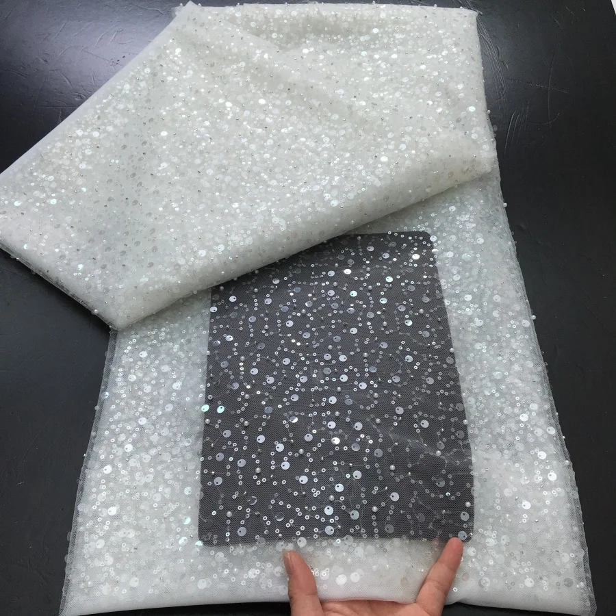 Luxury African Heavy Silver Sequins Lace Fabric High Quality For Bridal Dress 2025 French Tulle Lace Fabric Evening Dress A3490