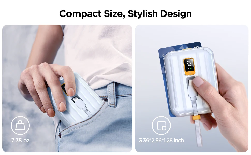 PISEN 30W Mini Power Bank 10000mAh, Small And Portable, With Dual Wires, Compatible With Type-C And Lightning Interface Devices