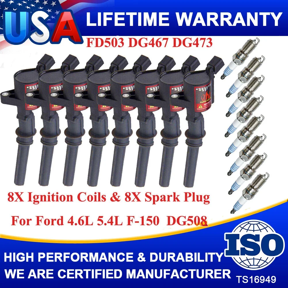 8PCS DG508 LGNITION COILS & AGSF22WM/SP479 SPARK PLUGS For FORD LINCOLN MERCURY V8