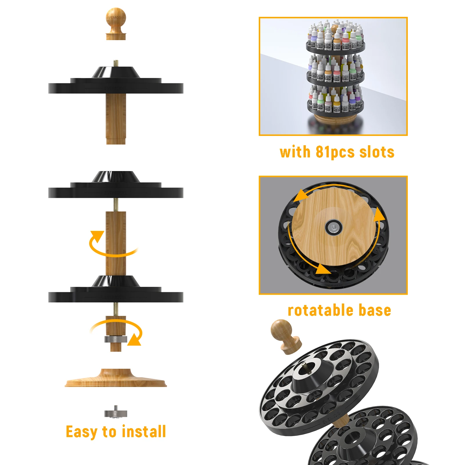 Evemodel SN04M Rotatable Paint Organizer 25.5mm Slot Pigment Bottle Spinning Rack Stand Holder Shelf for AV/AK 17ml Bottle