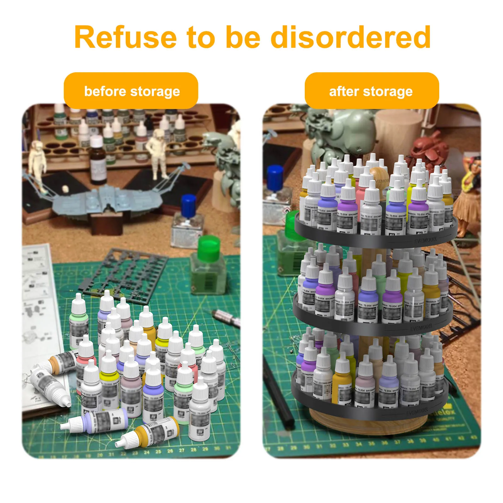 Evemodel SN04M Rotatable Paint Organizer 25.5mm Slot Pigment Bottle Spinning Rack Stand Holder Shelf for AV/AK 17ml Bottle