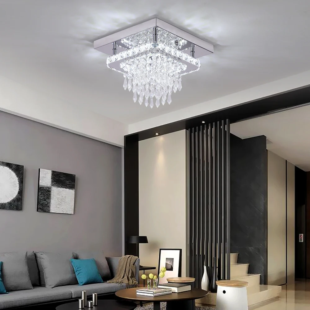 Ceiling Lamp Led Modern Chandelier Pendant Light Drop Crystal Square Design Living Dining Room Home Decor Indoor Hanging Fixture