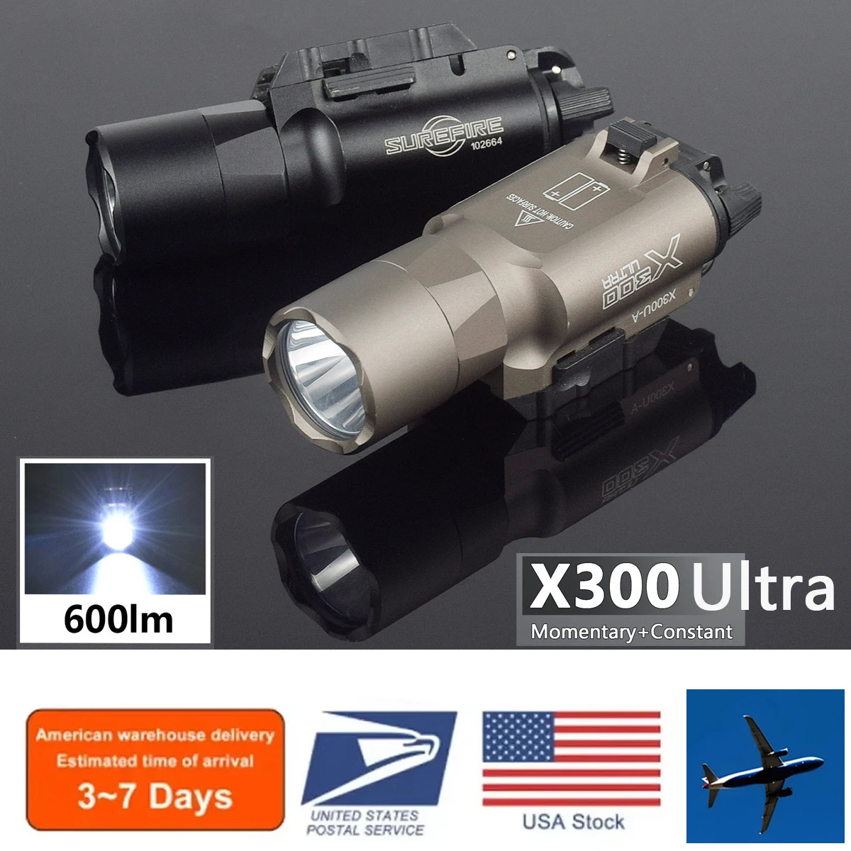 US Hot Tactical X300 Ultra Surefire X300U Light Airsoft LED Scout Flashlight G17 G19 Spotlight Picatinny Rail Lights