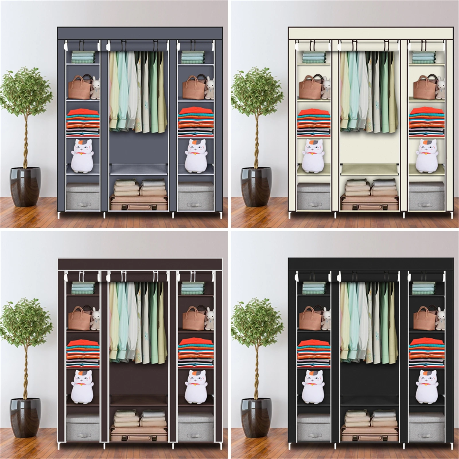 69" Portable Clothes Closet Wardrobe Storage Organizer with Non-Woven Fabric Quick Assemble Extra Strong Durable Black