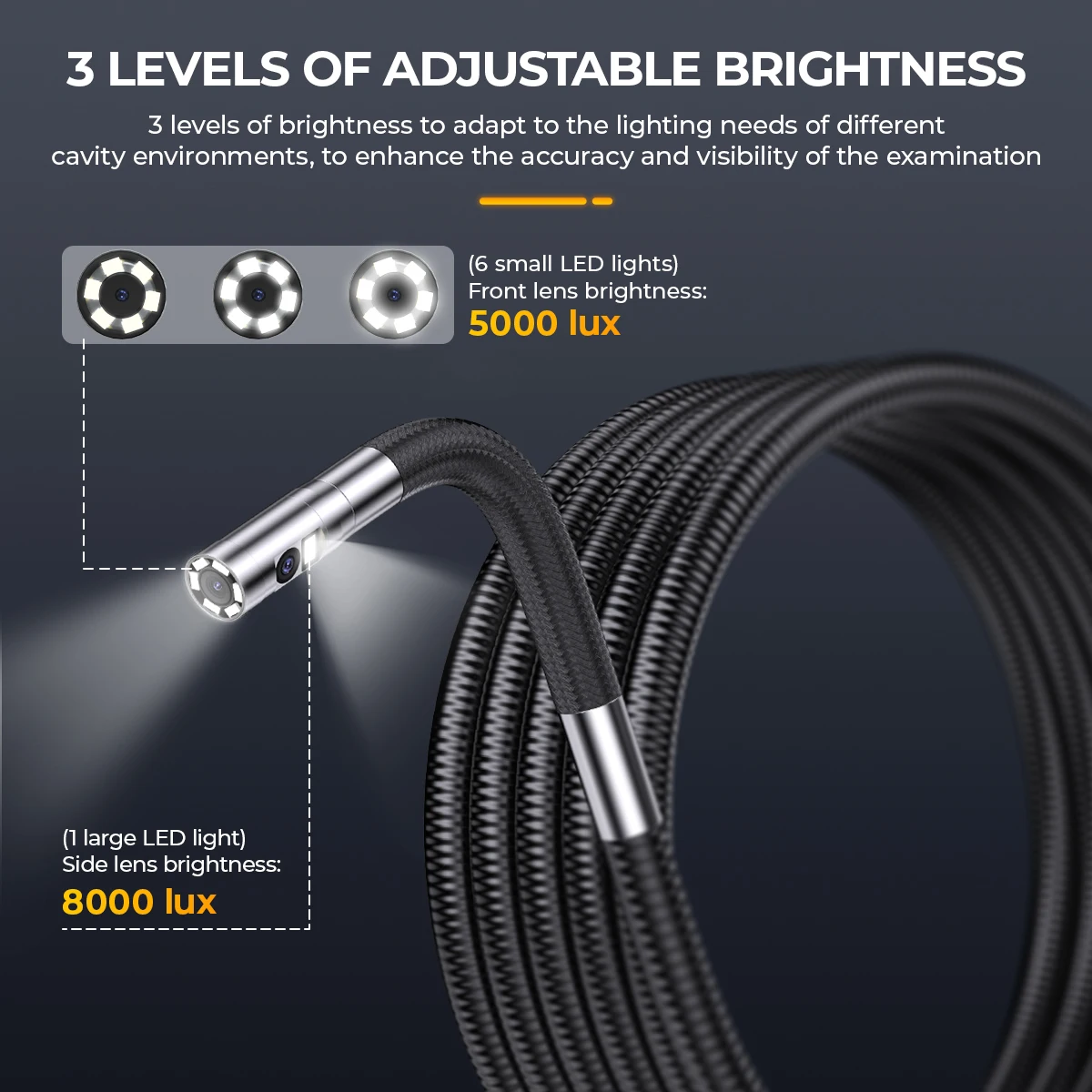 ANCEL AN302 4.3" Screen 2-Way Articulating Borescope 6.5mm Dual Front-Side Camera HD Endoscope 7 LED Lights Car Engine Industrial Pipe Inspection