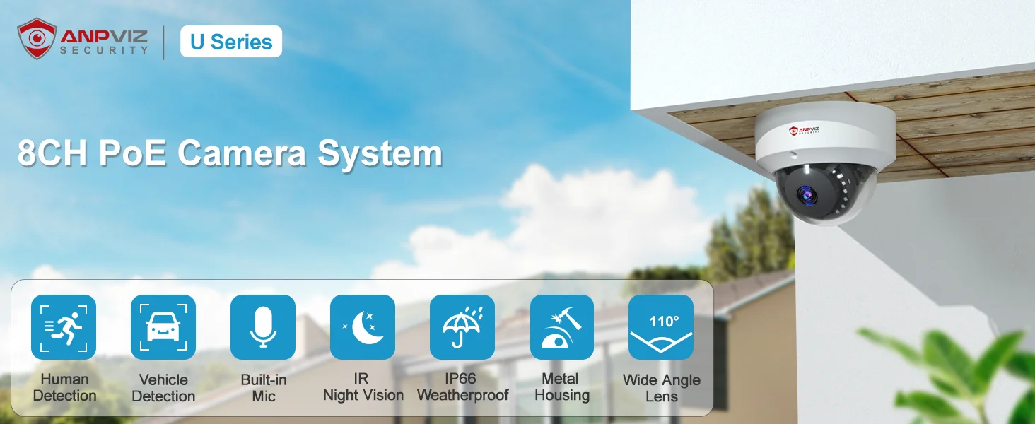 Anpviz NVR 8CH NVR 6MP POE IP Camera System Outdoor CCTV Video Security Surveillance Kit IP66 IR 30m Humanoid vehicle Detection