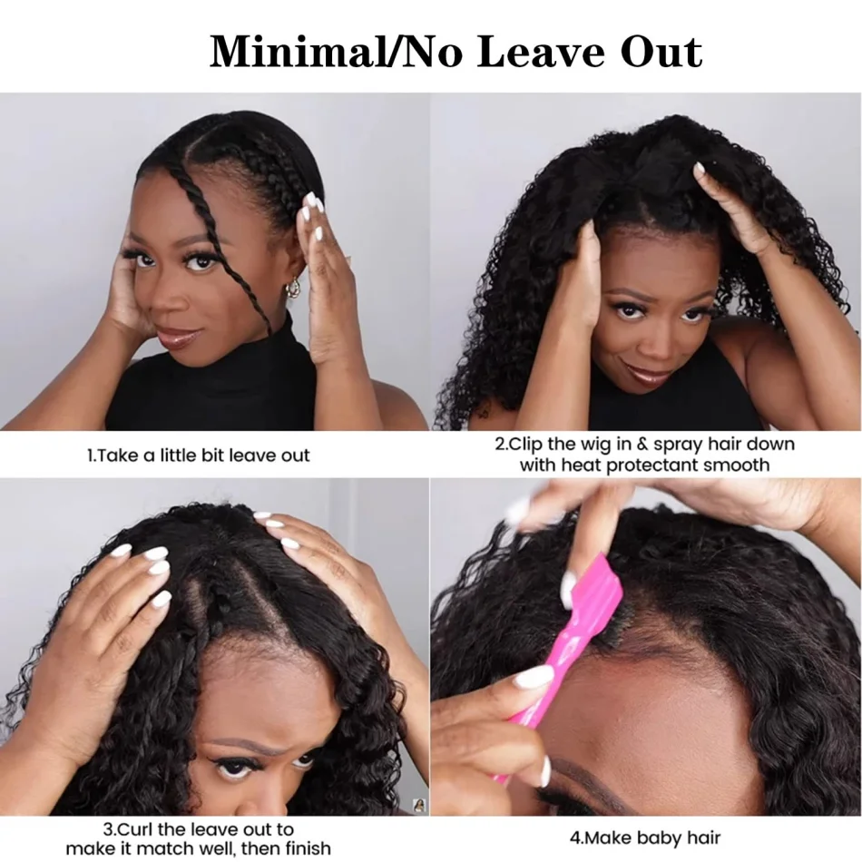 V Part Wigs Human Hair Glueless No Leave Out Upgrade Brazilian Curly Deep Wave Wigs For Women 220 Density Natural Color 30 Inch
