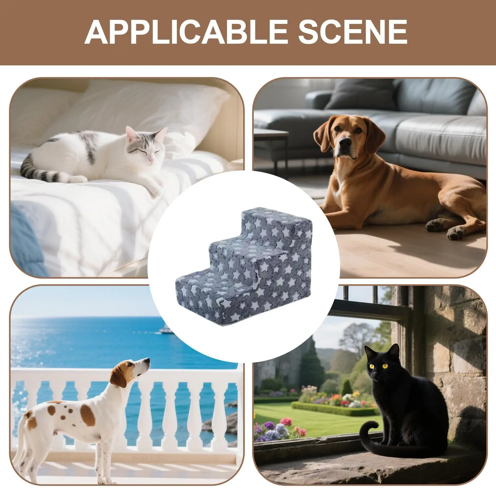 Dog Steps For Bed 3 Steps Dog Stairs Ramp For High Beds Removable Non-Slip Climbing Pet Ramp Washable Cat Ladder For Chair Sofa