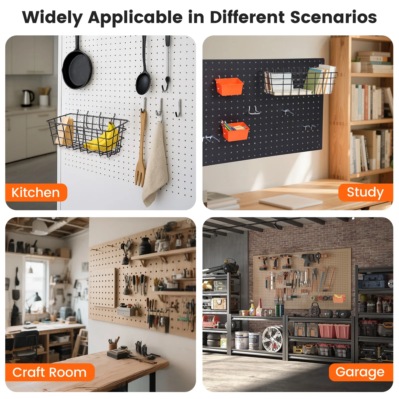 ENJOYWOOD 155pcs/set Pegboard Hooks Kit Peg Board Accessories Organizer Kit with Various Hooks,Bins,Baskets Wall Hanging Tool