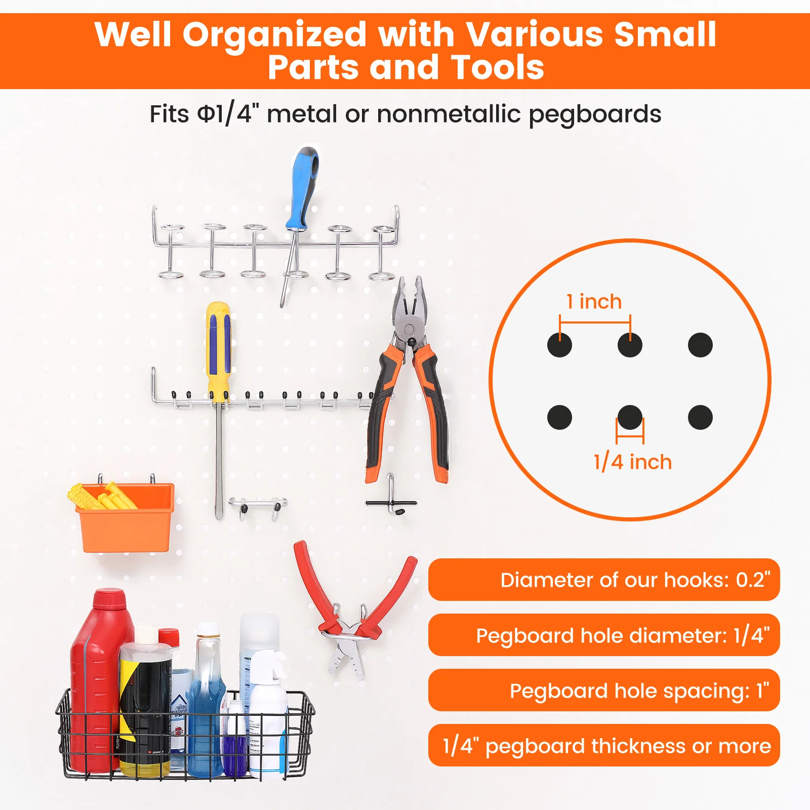 ENJOYWOOD 155pcs/set Pegboard Hooks Kit Peg Board Accessories Organizer Kit with Various Hooks,Bins,Baskets Wall Hanging Tool