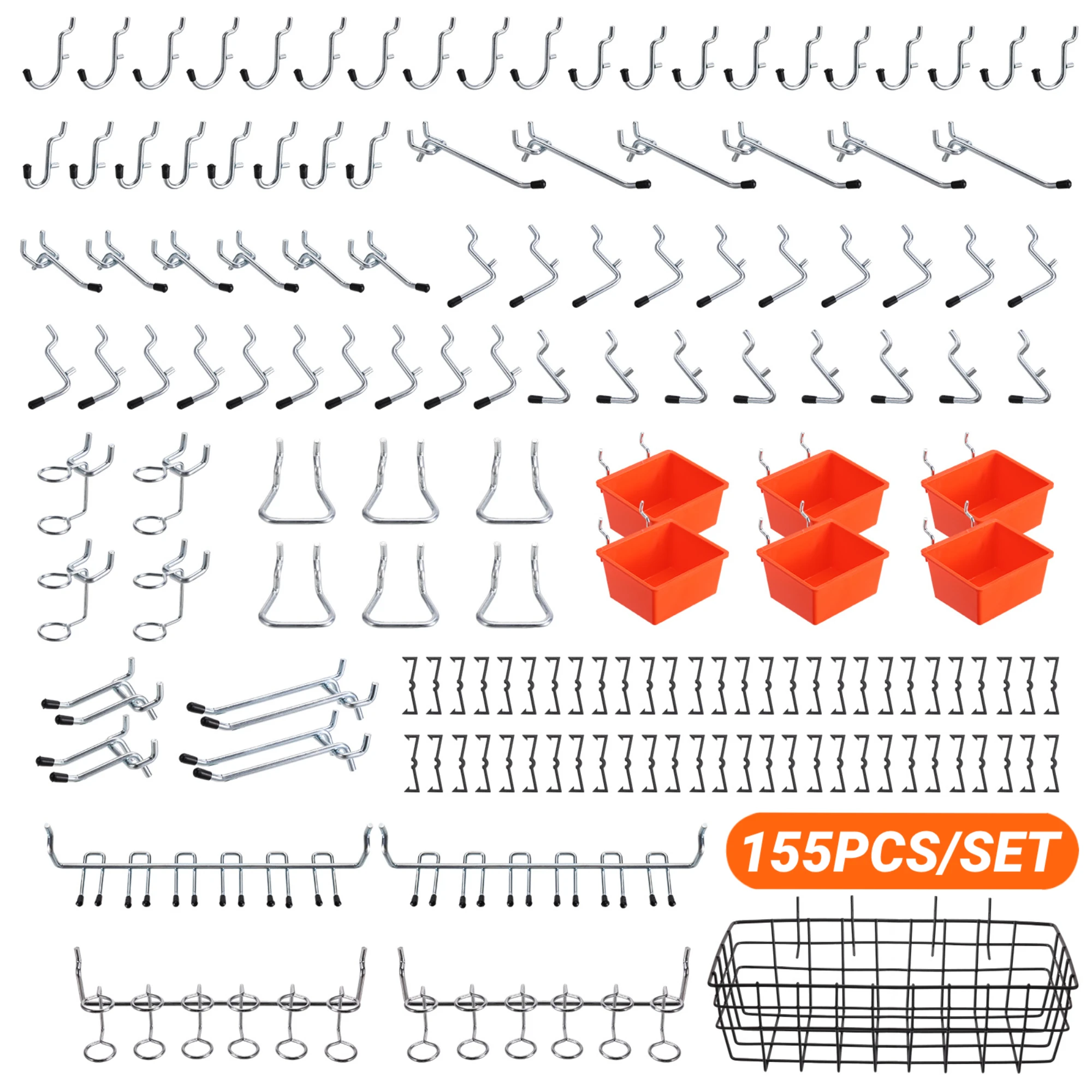 ENJOYWOOD 155pcs/set Pegboard Hooks Kit Peg Board Accessories Organizer Kit with Various Hooks,Bins,Baskets Wall Hanging Tool