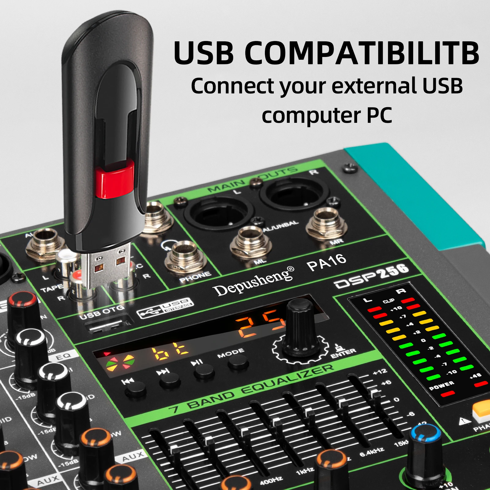 6/8/12/16 Channels Audio Sound Mixer Depusheng Mixing DJ Console USB 48V Phantom Power 256 DSP Effects Sound Table for Stage