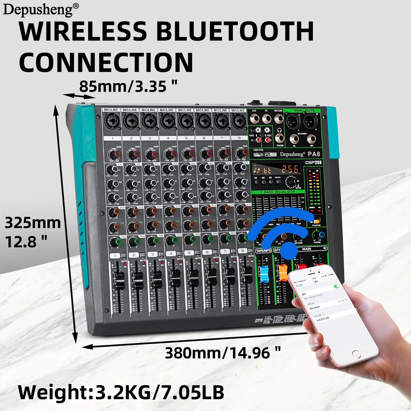 6/8/12/16 Channels Audio Sound Mixer Depusheng Mixing DJ Console USB 48V Phantom Power 256 DSP Effects Sound Table for Stage