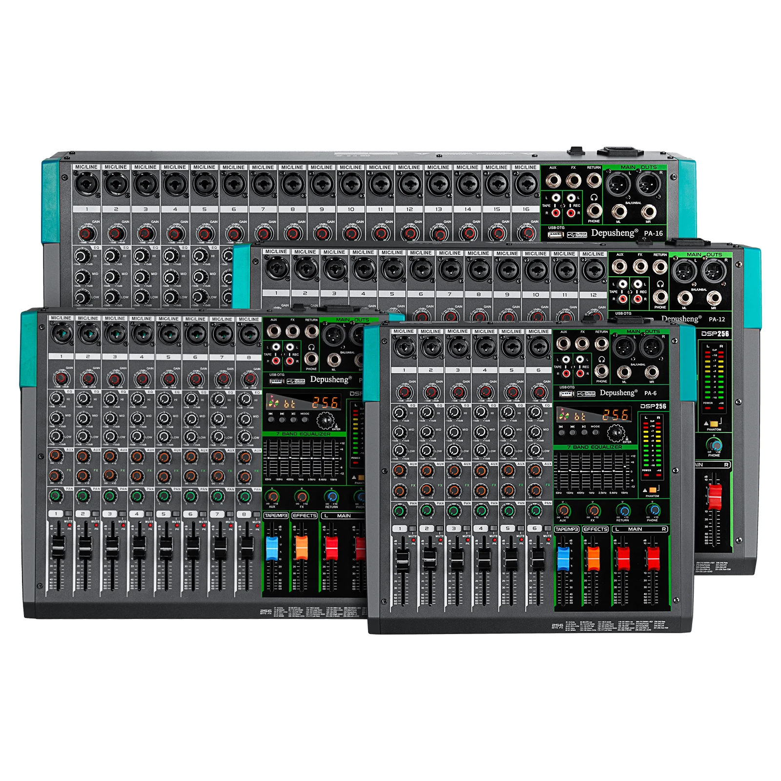 6/8/12/16 Channels Audio Sound Mixer Depusheng Mixing DJ Console USB 48V Phantom Power 256 DSP Effects Sound Table for Stage