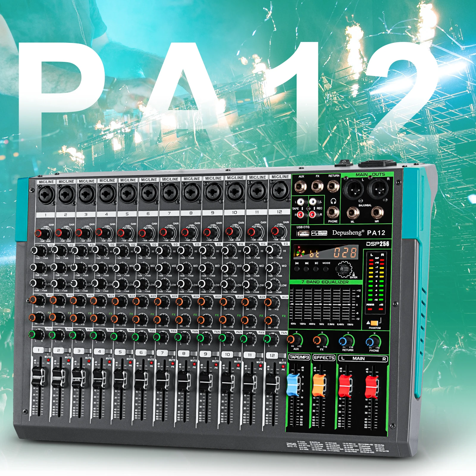 6/8/12/16 Channels Audio Sound Mixer Depusheng Mixing DJ Console USB 48V Phantom Power 256 DSP Effects Sound Table for Stage