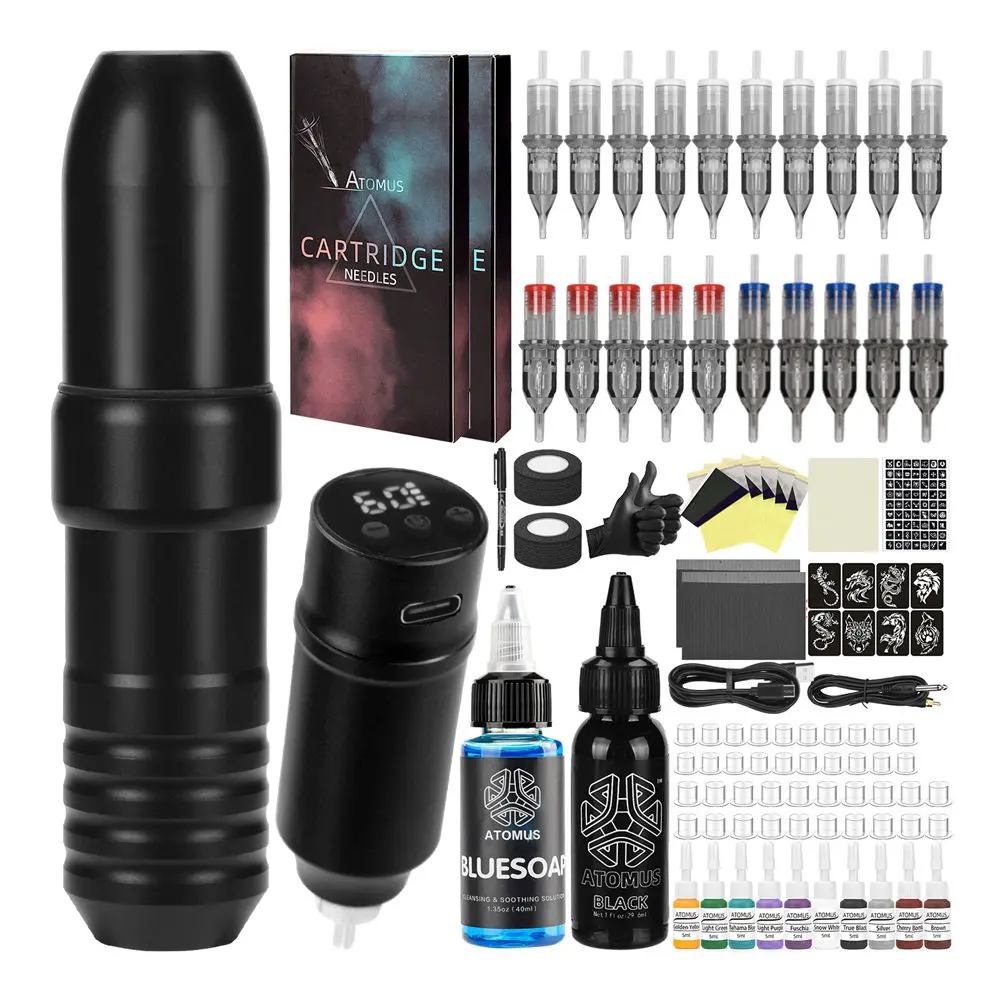 Tattoo Kit Tattoo Machine Set Rotary Tattoo Machine Cordless Power Supply Inks Practice Skin for Beginner Practice Tattoo Supply