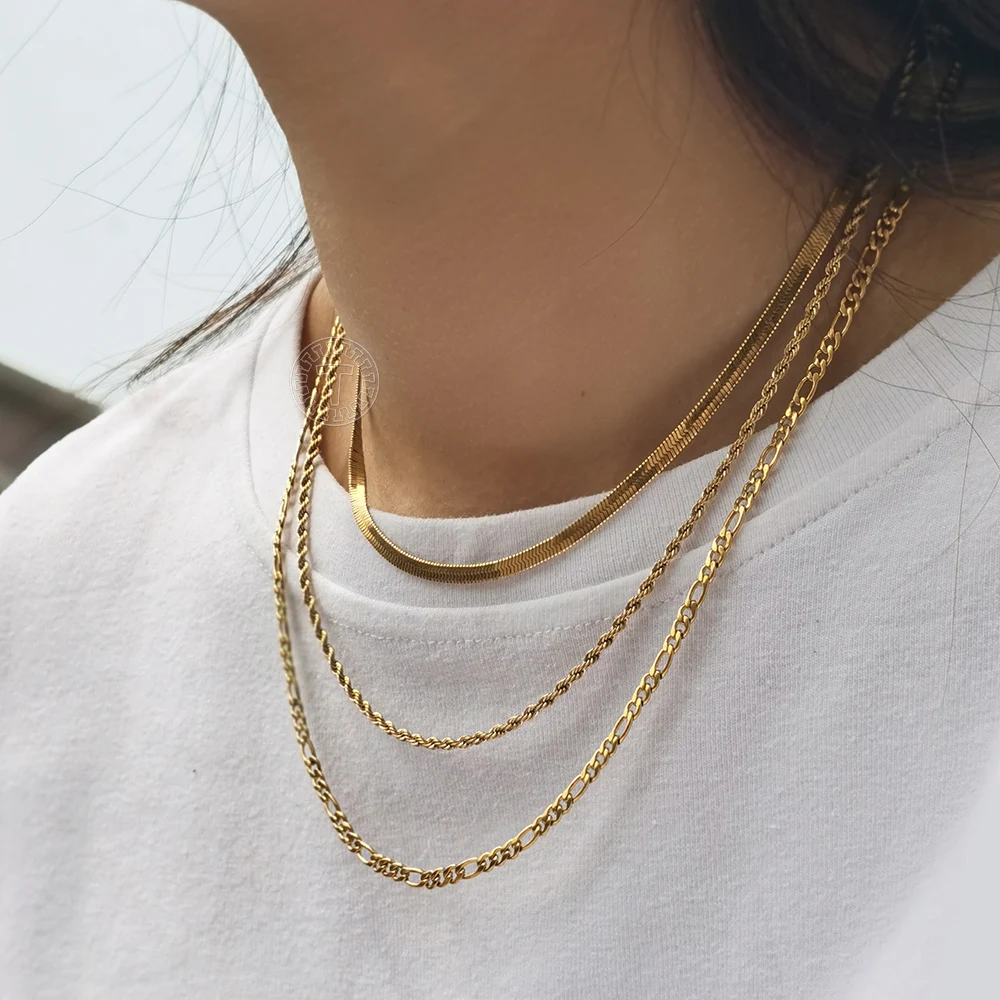 Fashion Gold Chain Necklace for Women Herringbone Rope Foxtail Figaro Curb Link Chain Choker Jewelry Accessories Wholesale