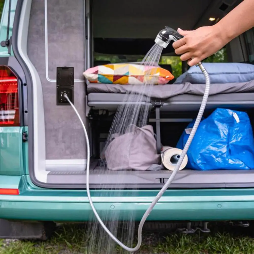 Outdoor Exterior Shower Box Kit Soft Metal Faucet Hose With Shower Head Quick Connect Adjustable Water Valve For RV Camper