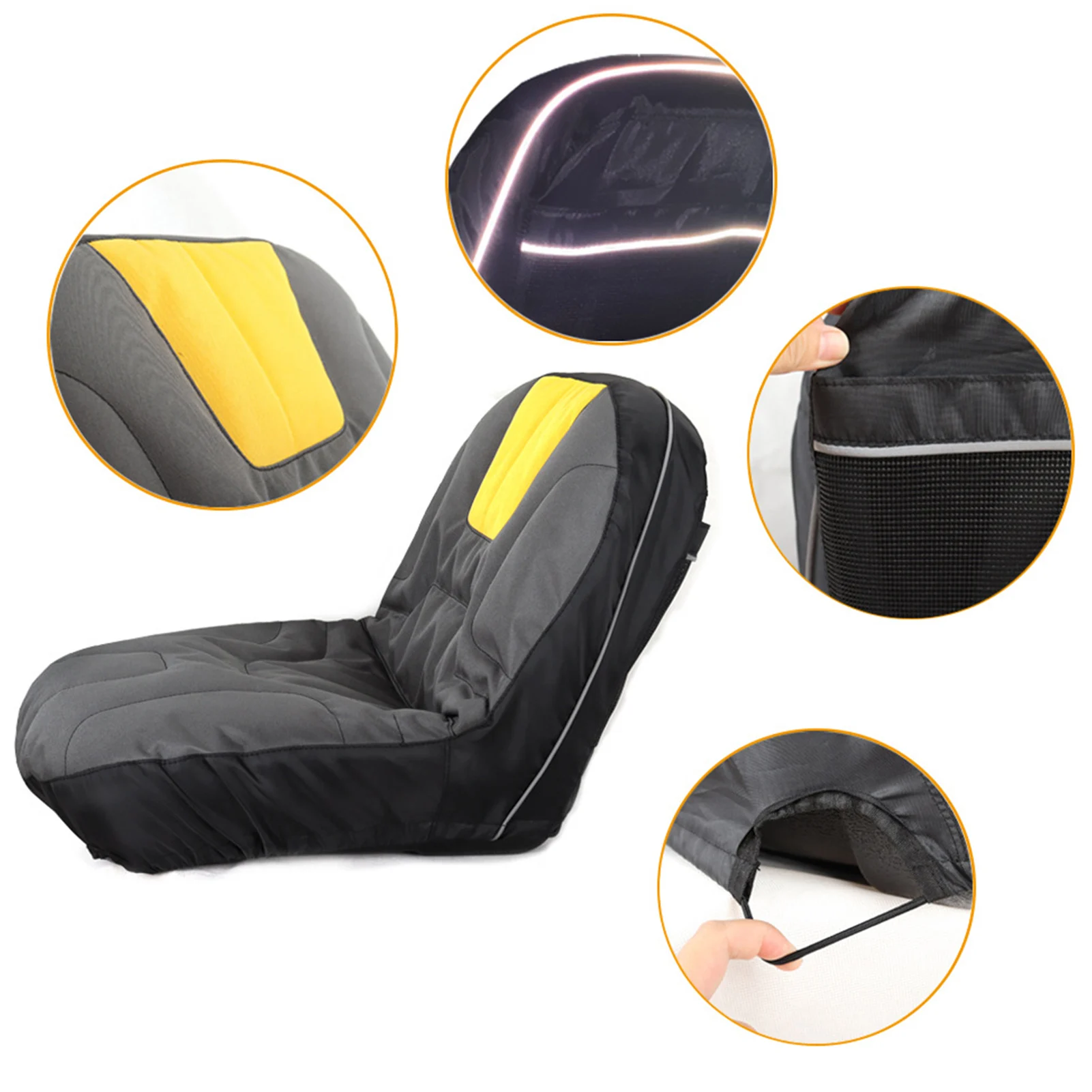 Universal Riding Lawn Mower Tractor Seat Cover Comfortable Padded Comfort Pad With 2 Back Storage Pouch Durable 600D Oxford