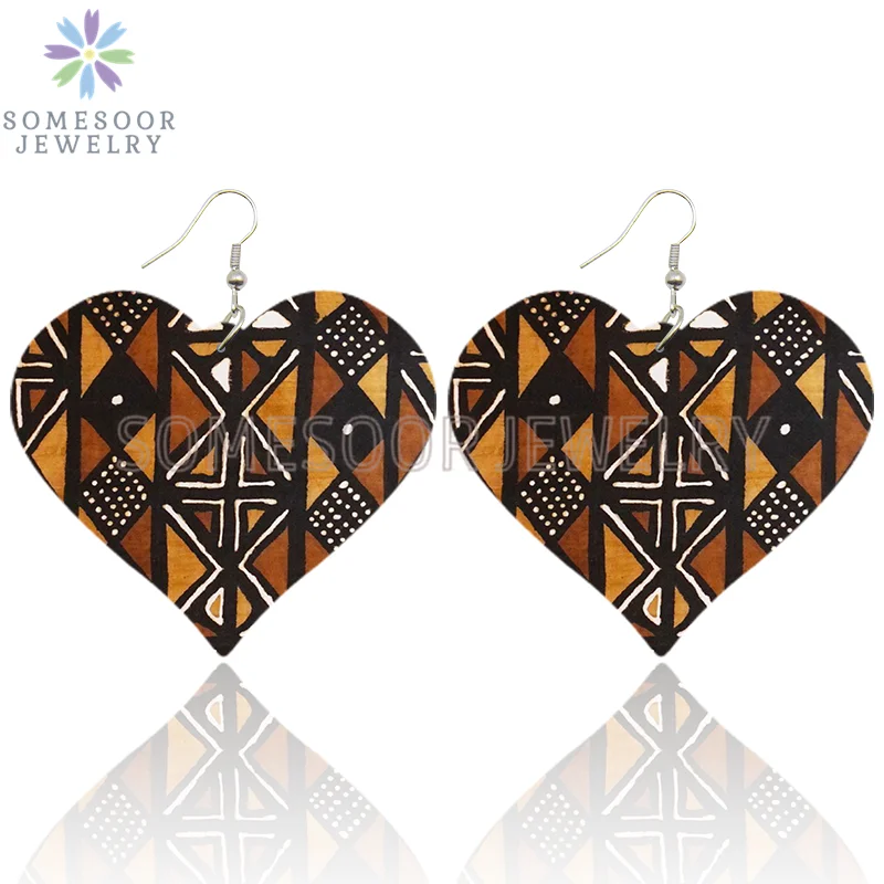 SOMESOOR 7 Shapes African Fabric Print Wooden Drop Earrings Wholesale Fashioin Ethnic Geometric Dangle Jewelry For Women Gifts