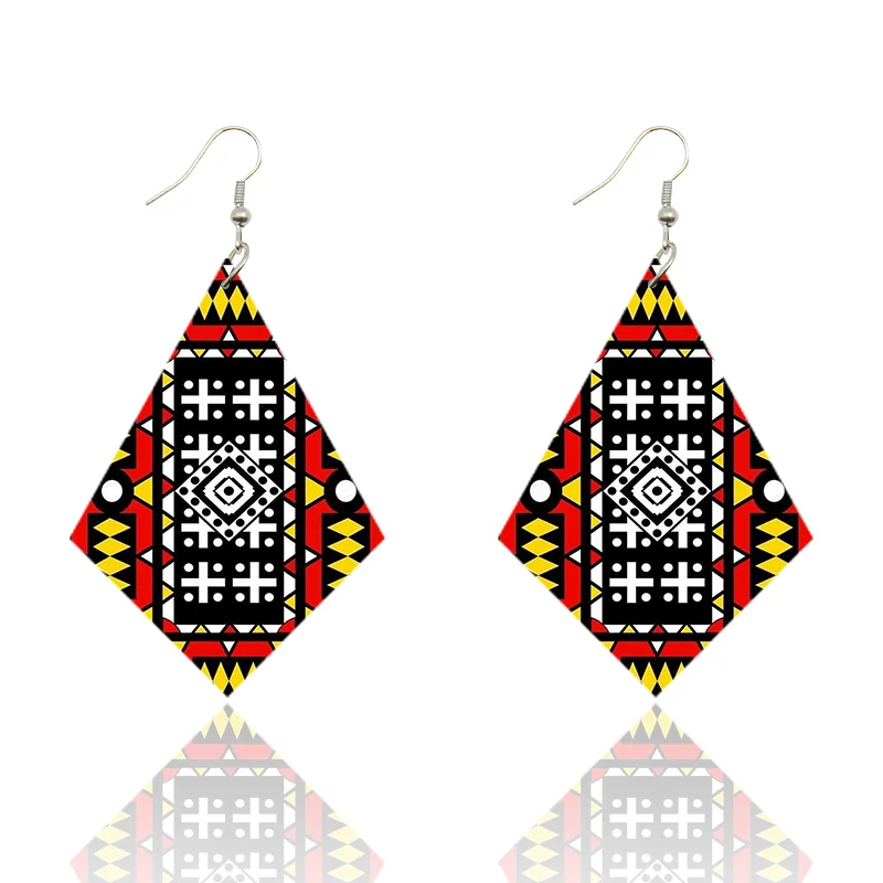 SOMESOOR 7 Shapes African Fabric Print Wooden Drop Earrings Wholesale Fashioin Ethnic Geometric Dangle Jewelry For Women Gifts