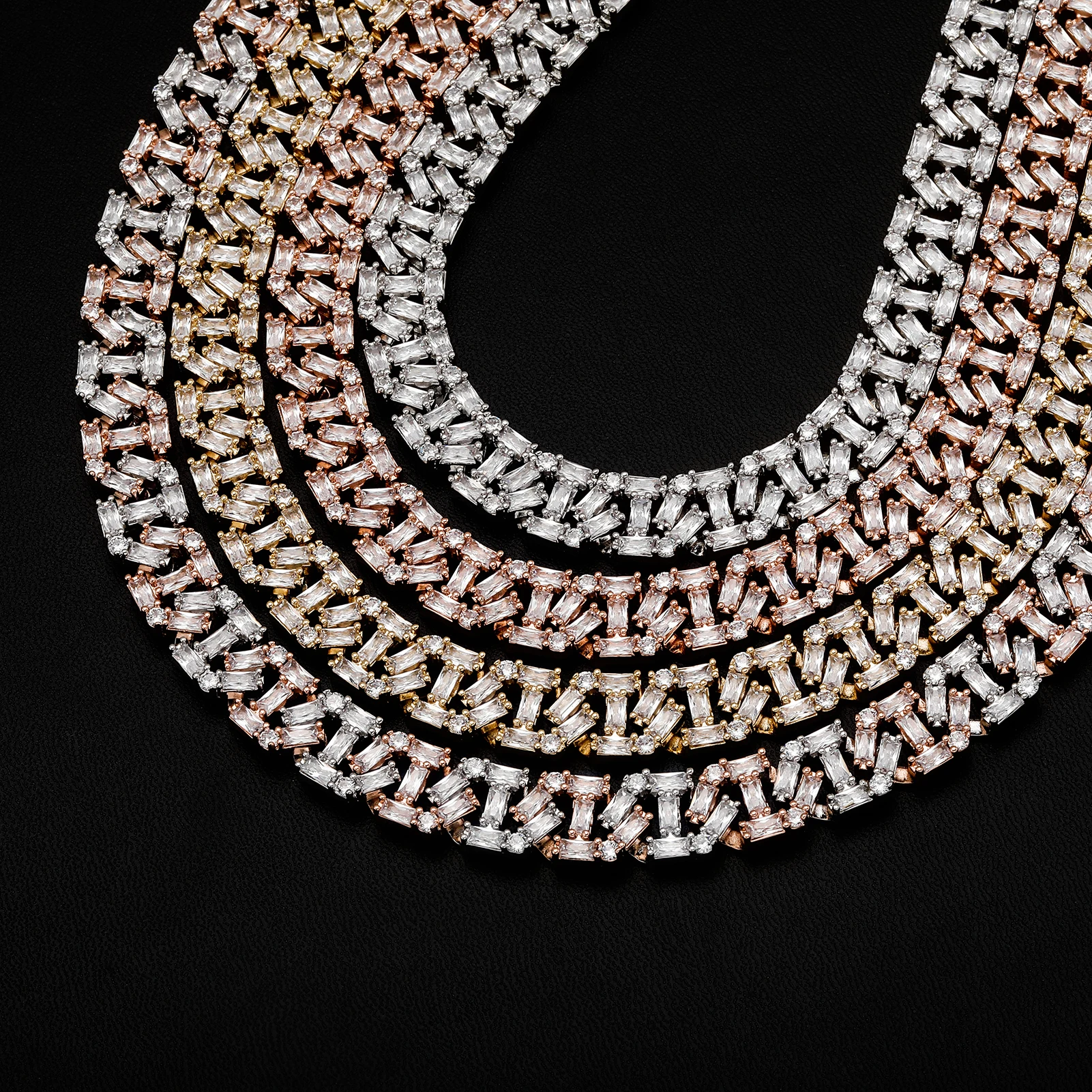 GUCY 12mm High Quality Baguette Chain Link Necklace Vintage Men Necklace Hip Hop Fashion Jewelry Gift