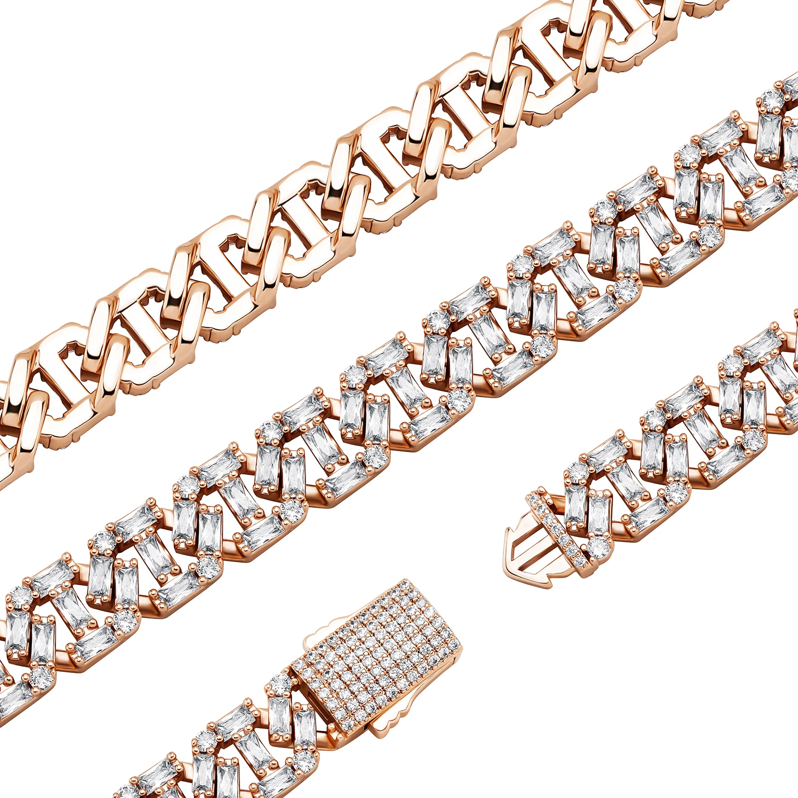 GUCY 12mm High Quality Baguette Chain Link Necklace Vintage Men Necklace Hip Hop Fashion Jewelry Gift