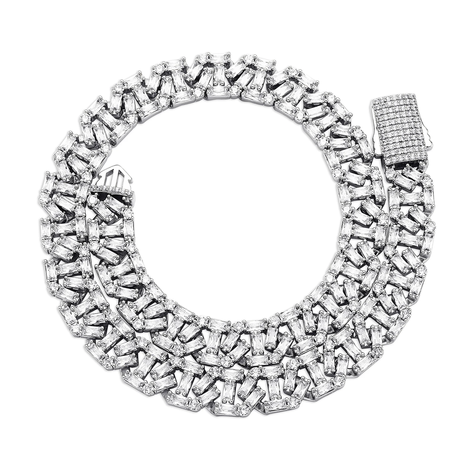 GUCY 12mm High Quality Baguette Chain Link Necklace Vintage Men Necklace Hip Hop Fashion Jewelry Gift