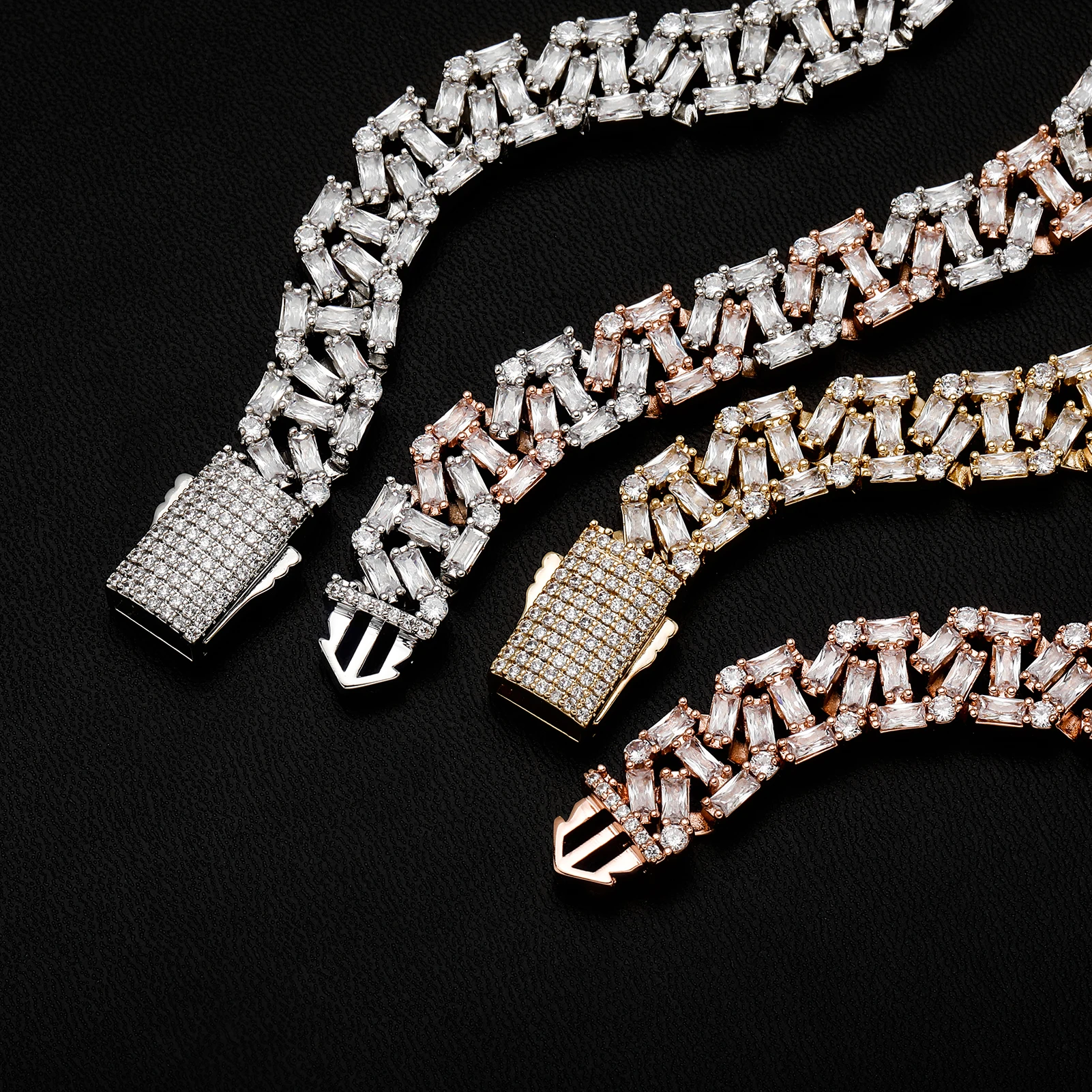 GUCY 12mm High Quality Baguette Chain Link Necklace Vintage Men Necklace Hip Hop Fashion Jewelry Gift
