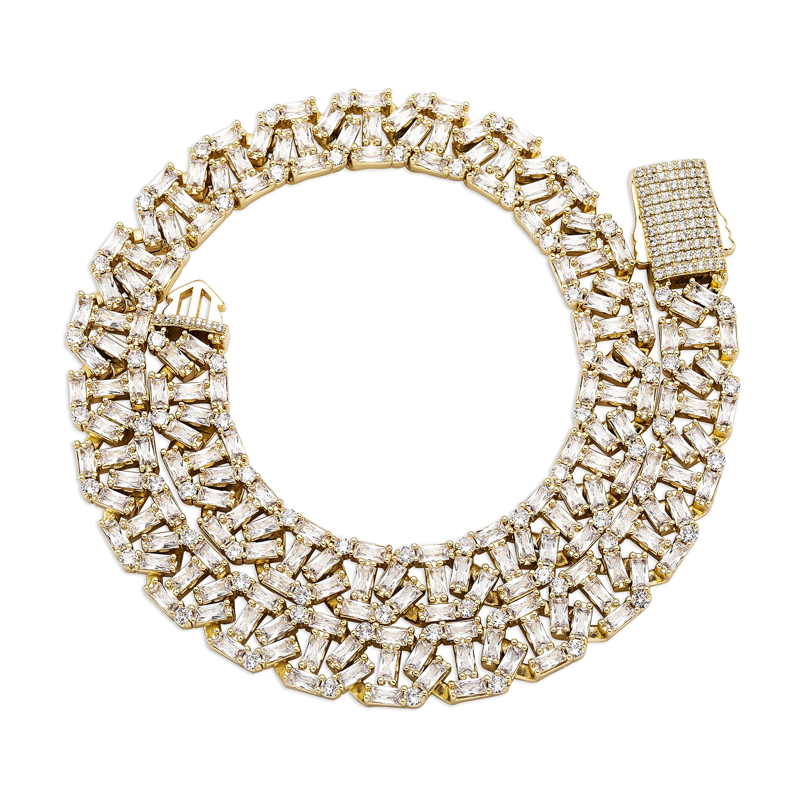 GUCY 12mm High Quality Baguette Chain Link Necklace Vintage Men Necklace Hip Hop Fashion Jewelry Gift