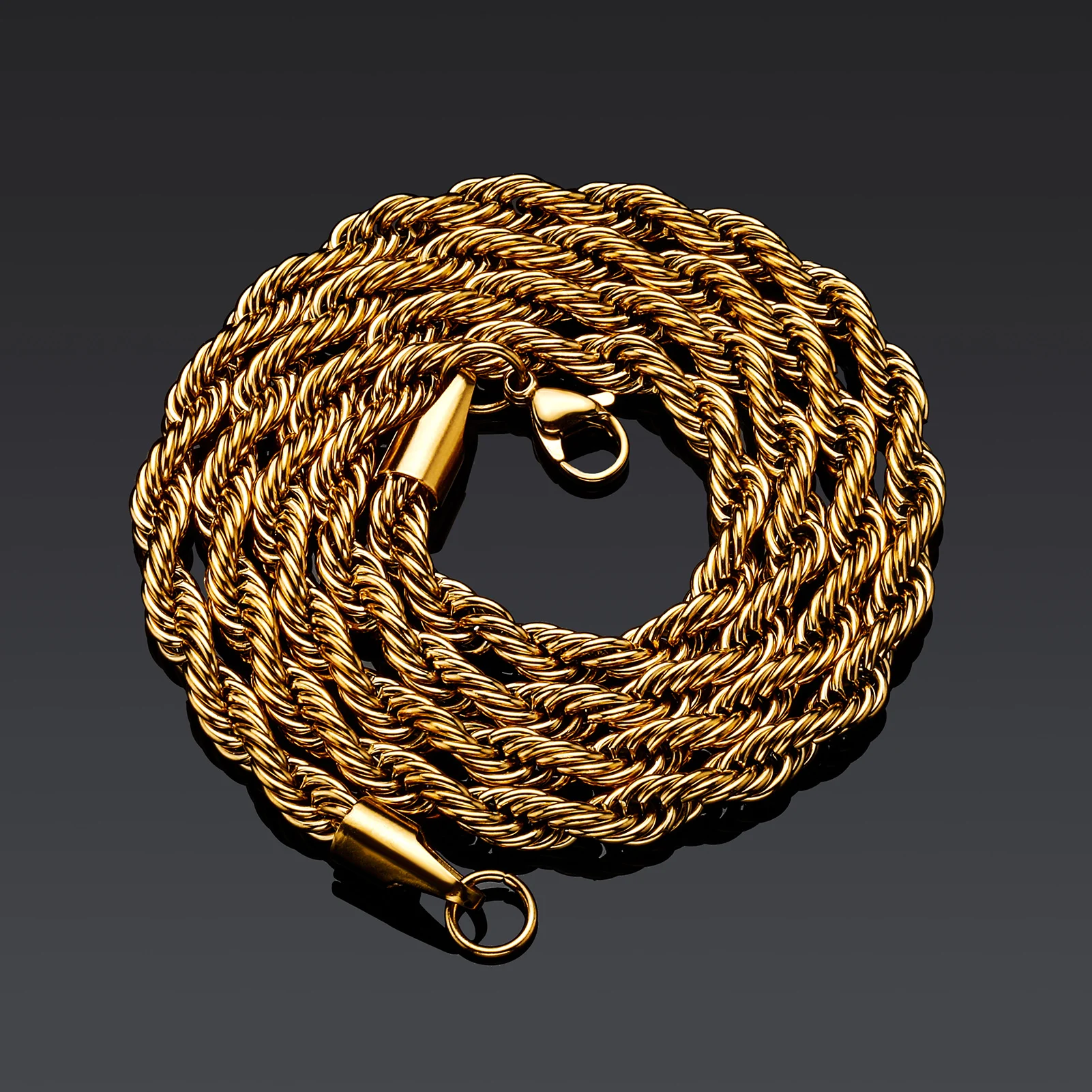 JINAO 2021 European and American style 5mm High Quality Rope Necklace Gold Color and Silver Color Chain String Necklace For Men
