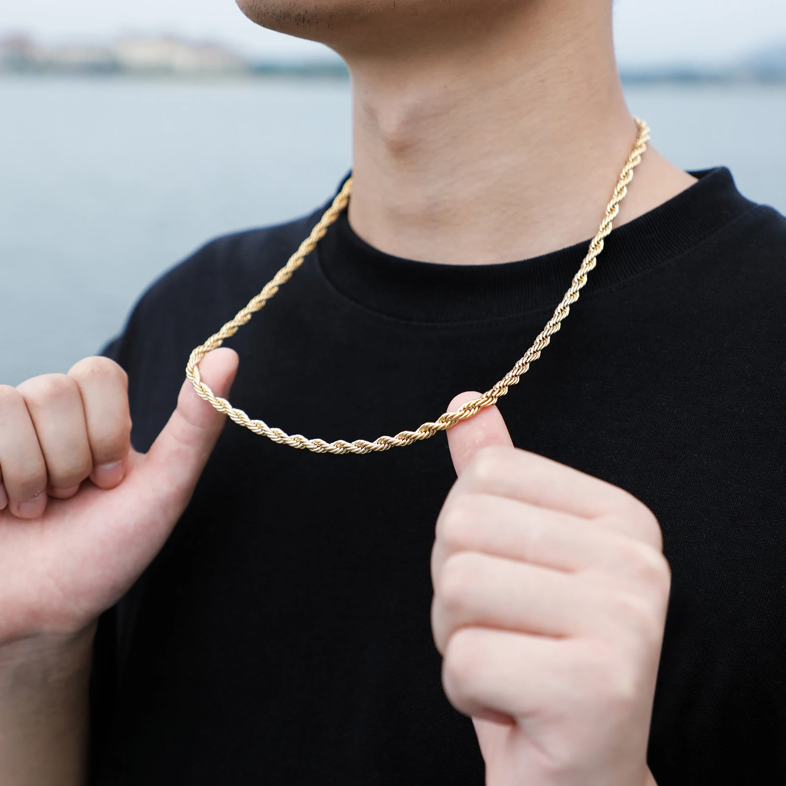 JINAO 2021 European and American style 5mm High Quality Rope Necklace Gold Color and Silver Color Chain String Necklace For Men