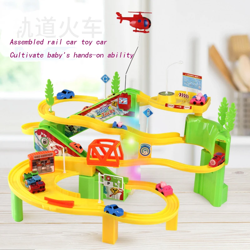 Children's DIY Track Railway Car Plastic Parking Toy Set Multilayer Assemble Rail Railway Car Garage Track Educational Kids Toys