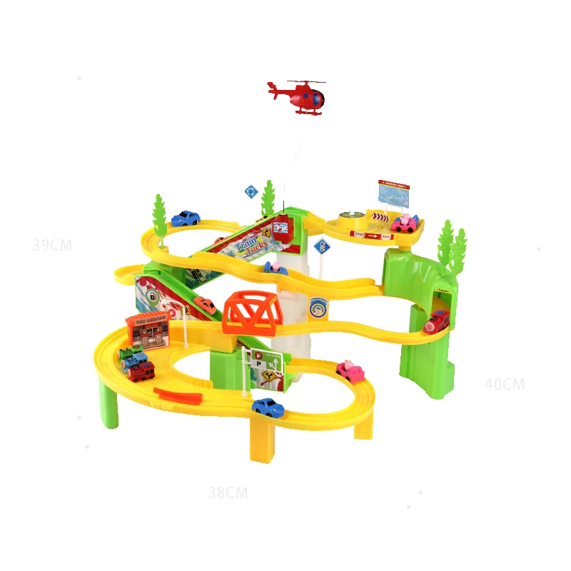 Children's DIY Track Railway Car Plastic Parking Toy Set Multilayer Assemble Rail Railway Car Garage Track Educational Kids Toys