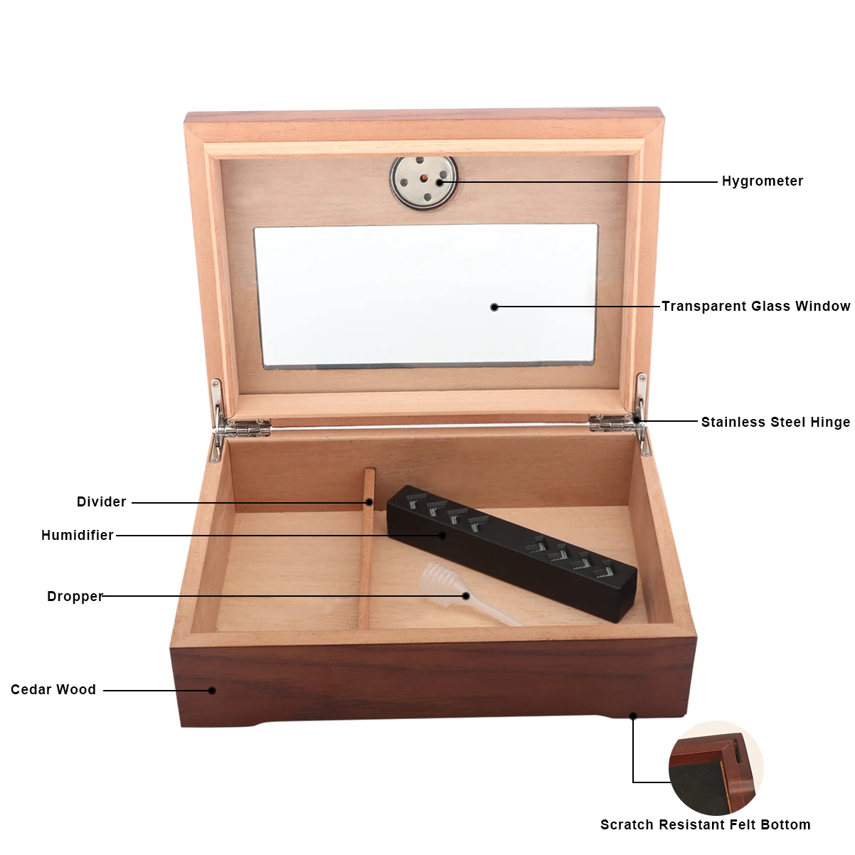 Xifei Cigar Humidor Box W/ Hygrometer Humidifier Portable Smoking Accessories Glass Window Cigarette Cedar Wood Case